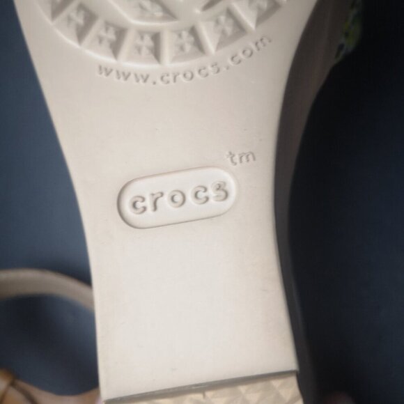 Crocs Dual Comfort Ladies Size 9 Purple Lime Yellow White Wedge Heel Sandals - Picture 6 of 9